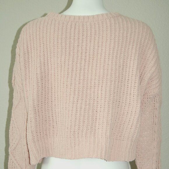 Arizona Jean Co, Women Size M, Cable Knit Crew Neck Crop Top Sweater, Dusty Pink - Picture 4 of 8